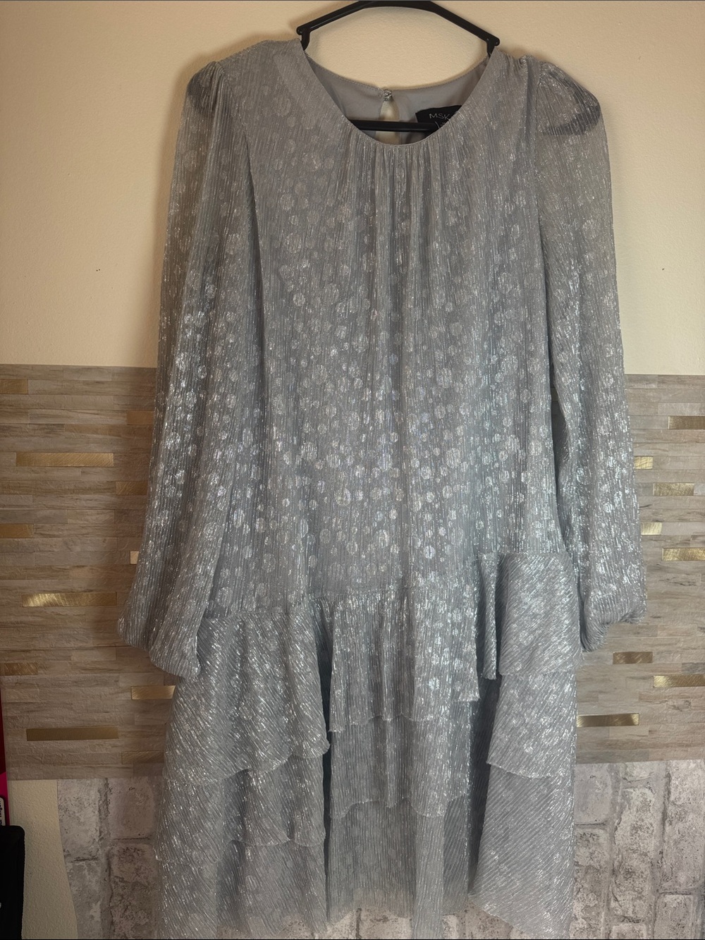 MSK Silver Metallic Tiered Party Dress